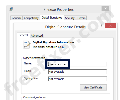 Screenshot of the Janos Mathe certificate